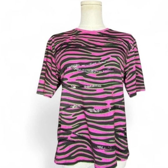 House of Holland Tops - House of Holland Animal Print Black And Pink Tee Size 4